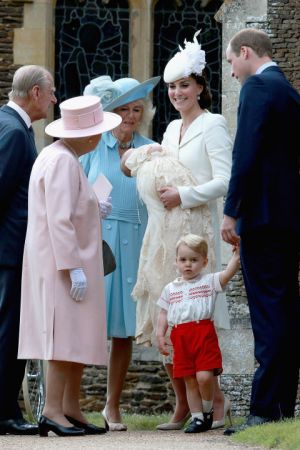 Princess Charlotte of Cambridge at St Mary Magdalene Church in Sandringham with the Queen.jpg
